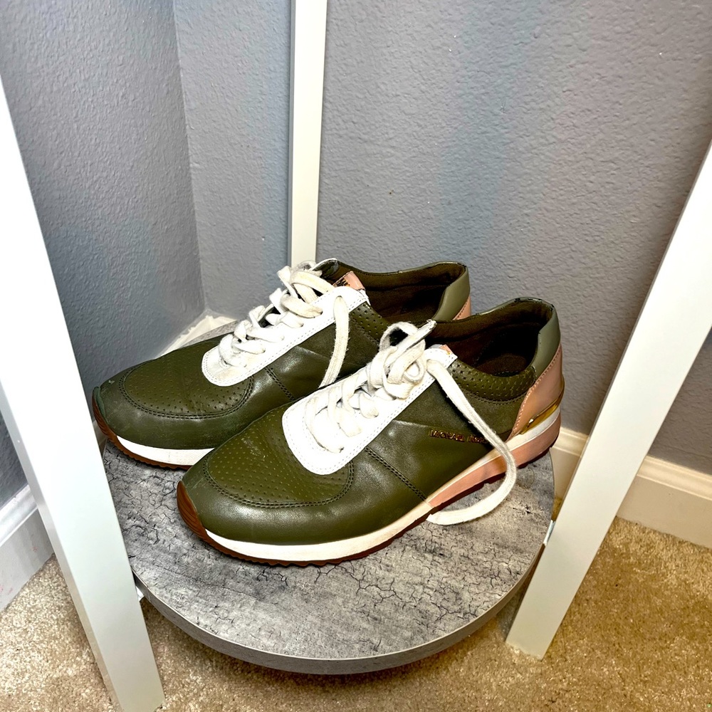 Womens Michael Kors Tennis Shoes, Size 8.5, Green And Pink, Some Scuffs